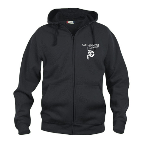 Sweat à capuche noir zippé avec logo blanc sur la poitrine