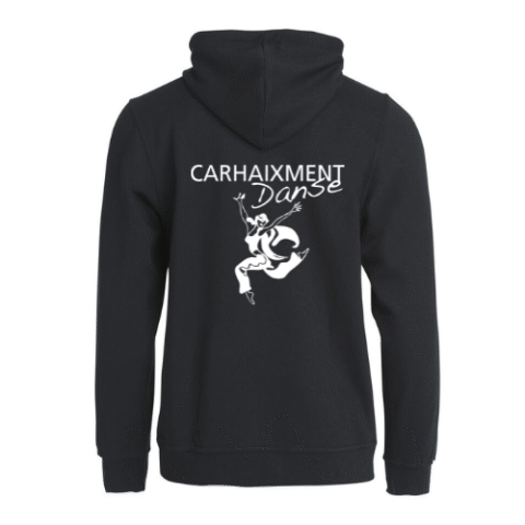 Sweat à capuche noir zippé avec logo blanc sur la poitrine