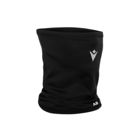 Cache-cou noir avec petit logo blanc sur fond blanc