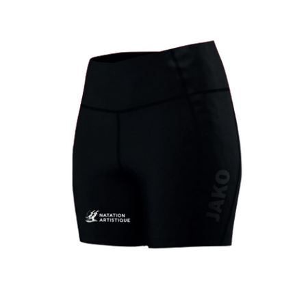 Short de sport noir à taille haute avec logo JAKO sur la jambe.