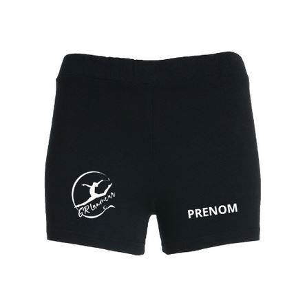 Short de bain noir avec logo blanc et l'inscription « PRENOM » sur la jambe