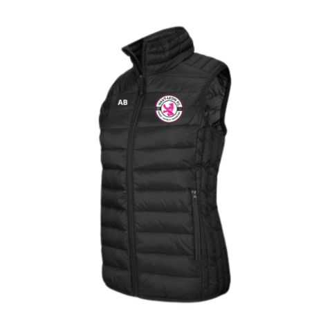 Gilet matelassé noir sans manches, à col montant et logo brodé sur la poitrine