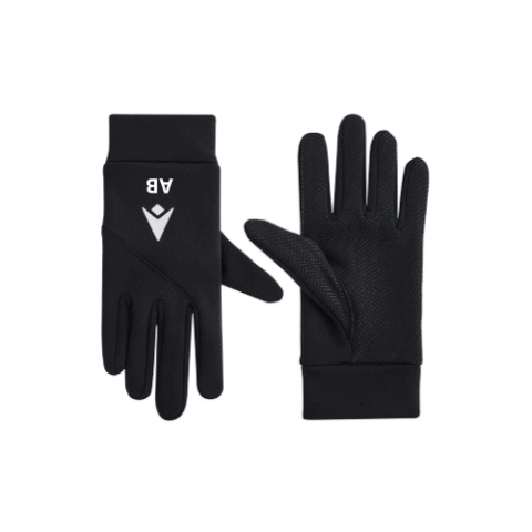Gants tactiles noirs avec paumes texturées et logo blanc, présentés recto et verso sur fond blanc