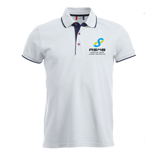 Polo bleu marine à bordures blanches et petit logo sur la poitrine