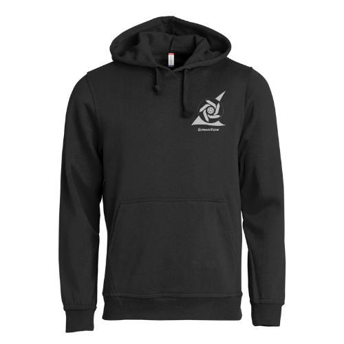 Sweat à capuche noir avec poche avant et petit logo blanc sur la poitrine