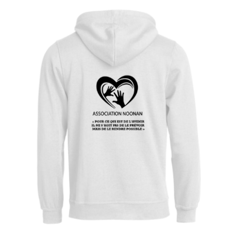 Sweat-shirt à capuche blanc avec un petit logo en forme de cœur noir sur la poitrine