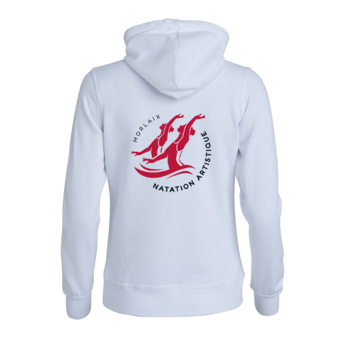 Sweat à capuche blanc zippé avec logo sur fond uni