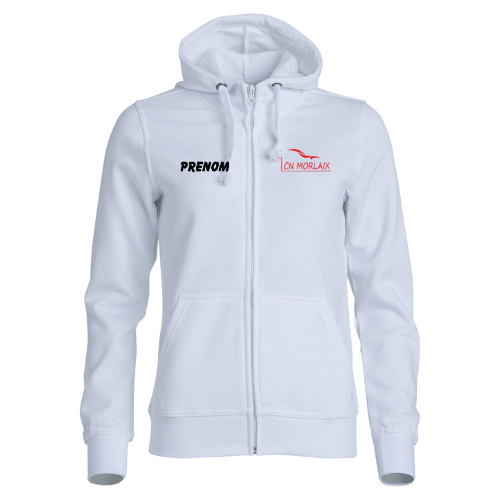 Sweat à capuche blanc zippé avec logo sur fond uni