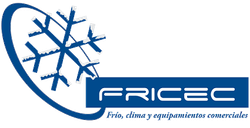 Un logotipo azul para fricec con un copo de nieve encima.