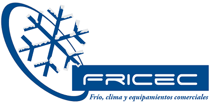 Un logotipo azul para fricec con un copo de nieve encima.