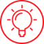 Un icono de una bombilla en un círculo rojo.