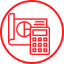 Un icono de una calculadora y una regla en un círculo rojo.