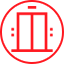 Un icono de ascensor en un círculo rojo sobre un fondo blanco.