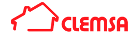 Un logotipo rojo y blanco para clensa con una casa en él.
