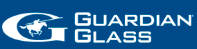Un logotipo azul y blanco para Guardian Glass.