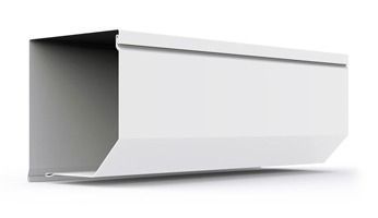 Una caja blanca está sobre una superficie blanca.