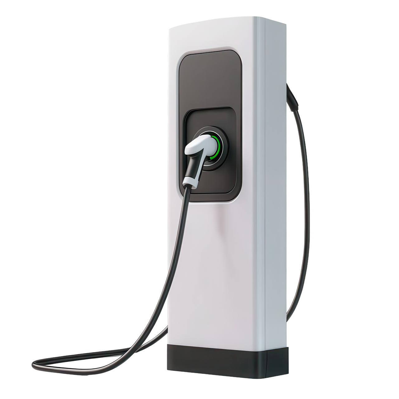 Vue 3D d'une borne de recharge pour véhicules électriques.