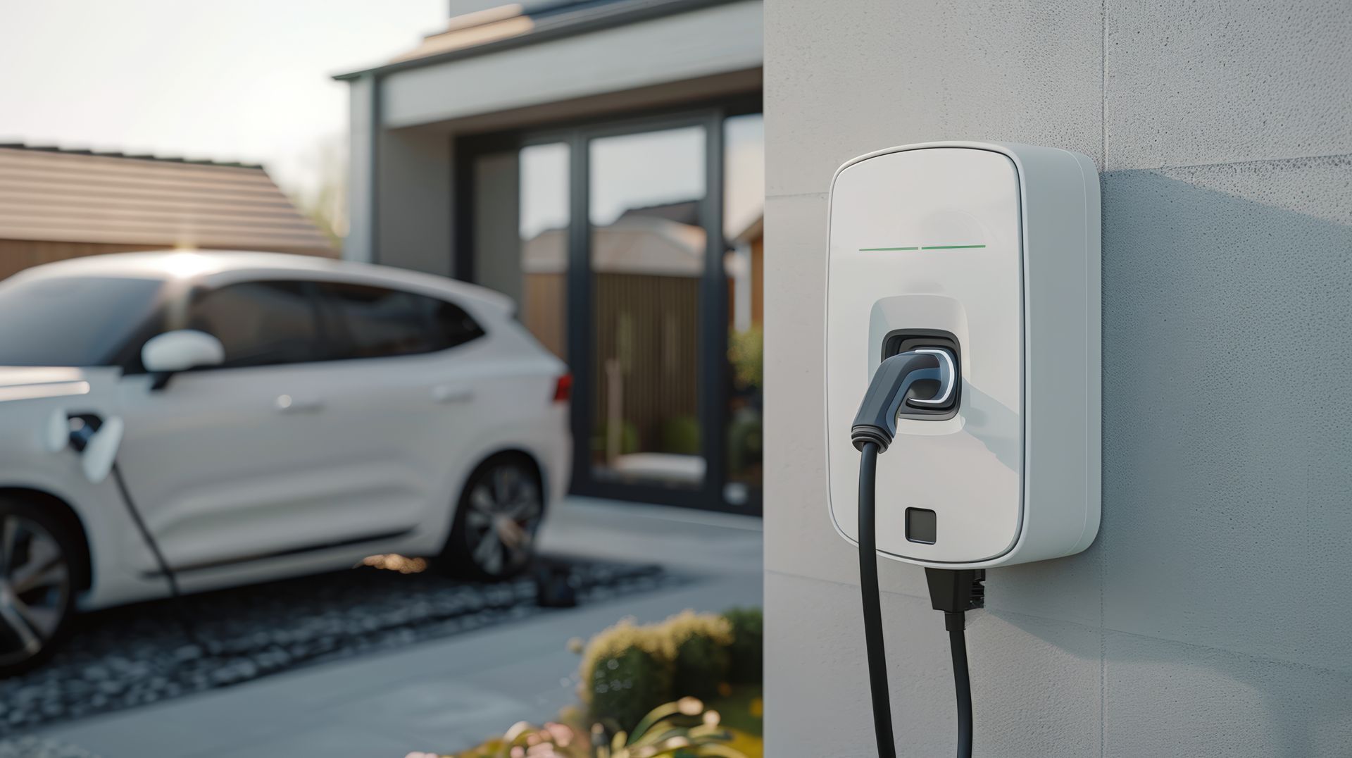 Recharge de voiture électrique à une borne de recharge murale domestique.