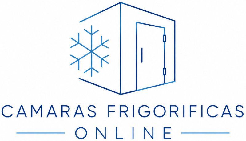 Logotipo azul con icono de congelador y copo de nieve sobre el texto &ldquo;CAMARAS FRIGORIFICAS ONLINE&rdquo;