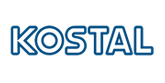 Ein blau-weißes Logo für Kostal auf weißem Hintergrund.