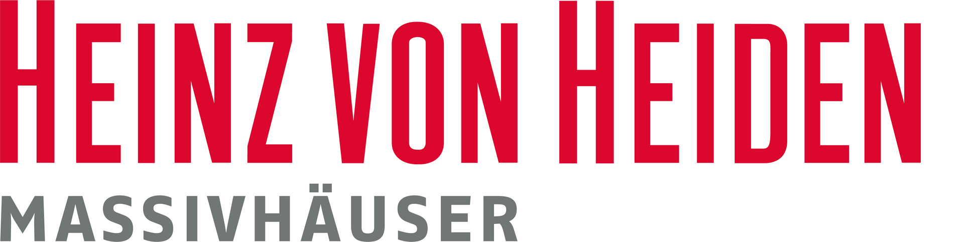 A red and white logo for heinz von heiden massivhauser