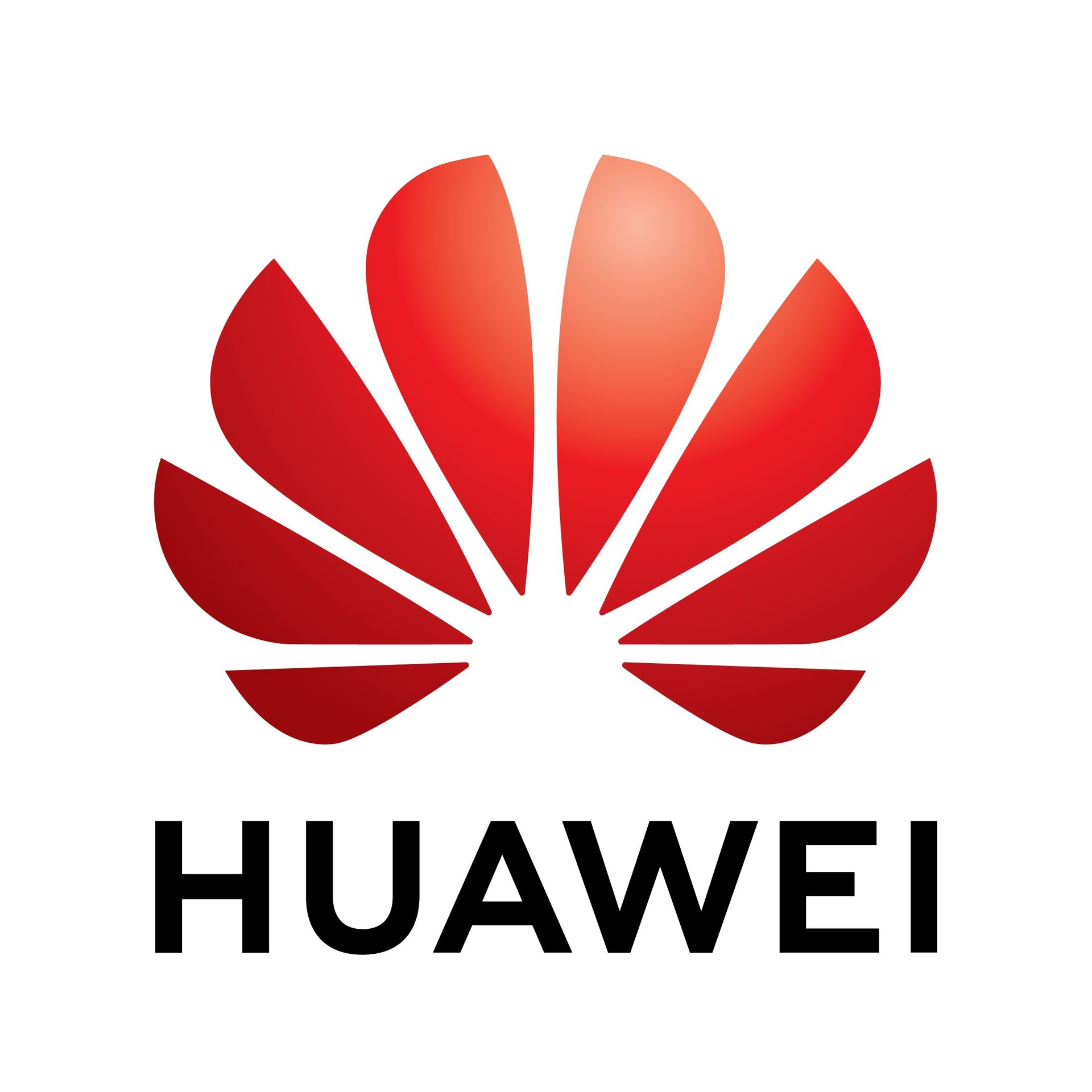 Ein Huawei-Logo mit einer roten Blume auf weißem Hintergrund