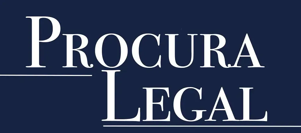 Logotipo de Procura Legal en texto blanco con serifa sobre un fondo azul oscuro