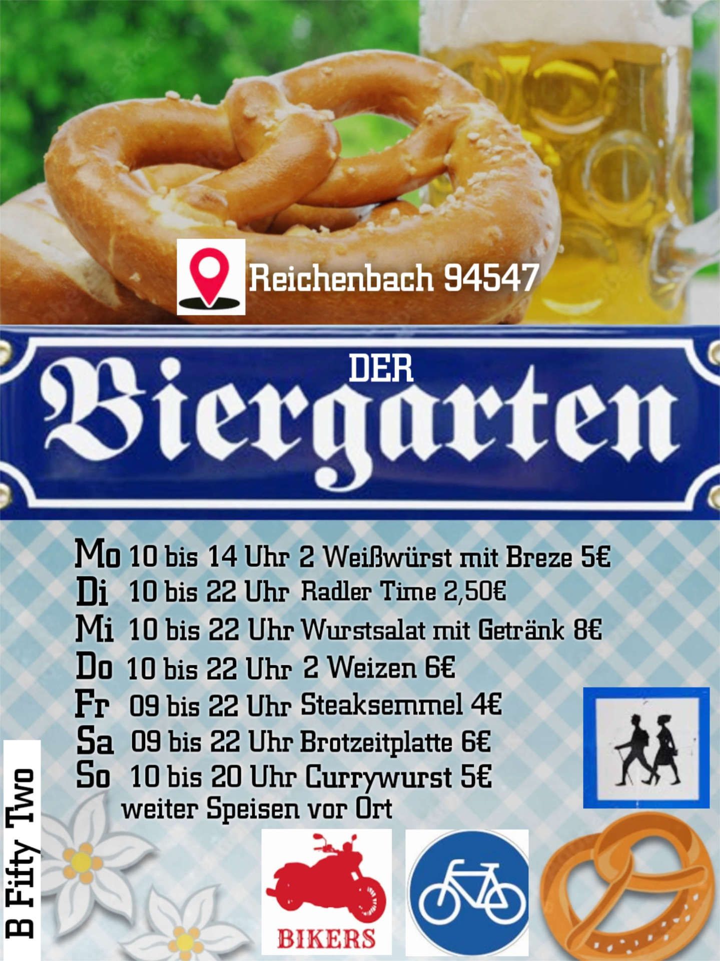 Angebote im Biergarten von B52 – Bayrische Spezialitäten