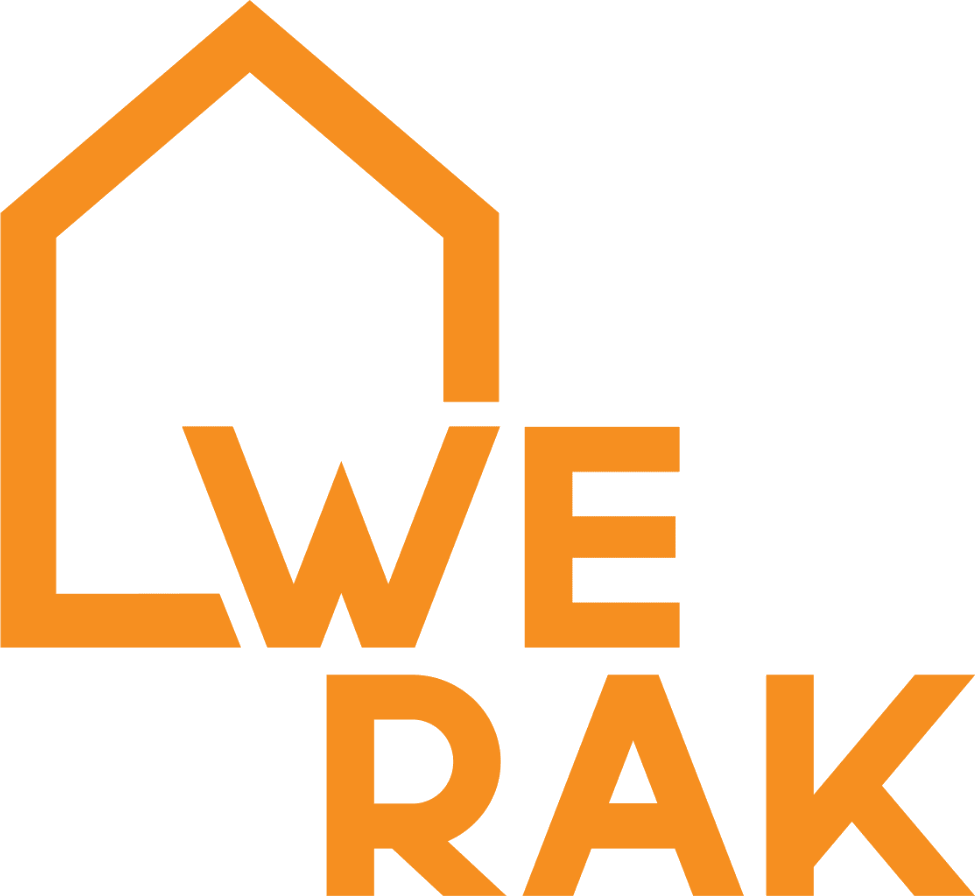 Oranssi "WERAK"-logo, jossa on tyylitelty viivapiirros talon ääriviivoista ja W-kirjain.