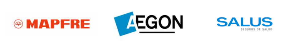 Logotipos de MAPFRE, AEGON y SALUS sobre un fondo blanco.