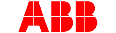 Un logotipo de ABB rojo sobre un fondo blanco