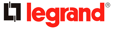 El logotipo de Legrand es rojo y negro sobre un fondo blanco.
