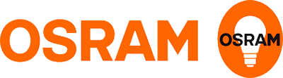 Un logotipo de Osram con una bombilla en el medio.