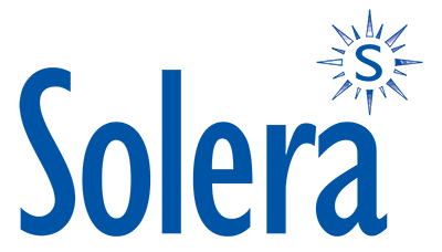 Un logotipo de solera azul con un sol en el medio