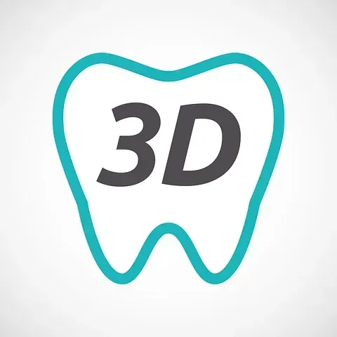 Un icono de diente 3D sobre un fondo blanco.