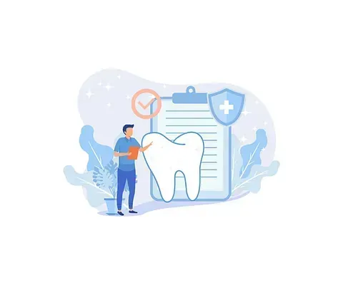 Un dentista está de pie junto a un portapapeles con un diente en él.