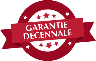 Un cercle rouge avec un ruban rouge qui dit garantie décenne