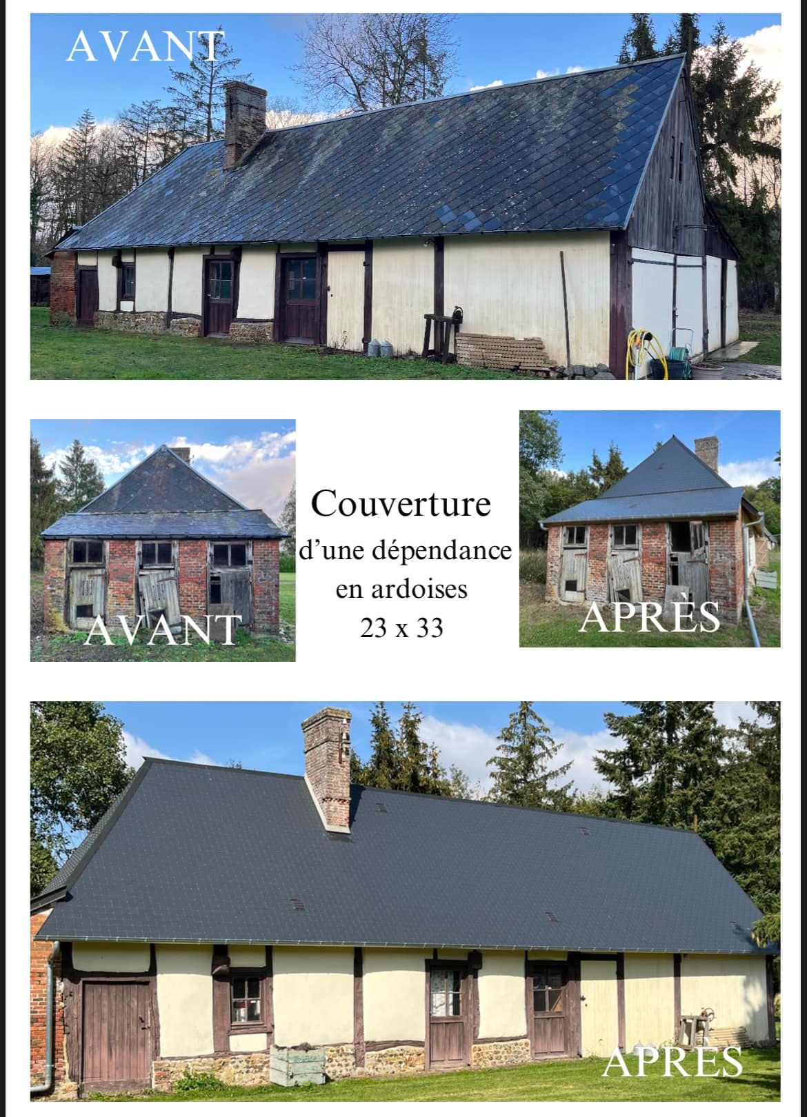 Couverture d'une dépendance en ardoise.