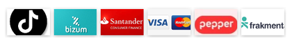 Logotipos de TikTok, Bizum, Santander, Visa, Pepper y Frakment.