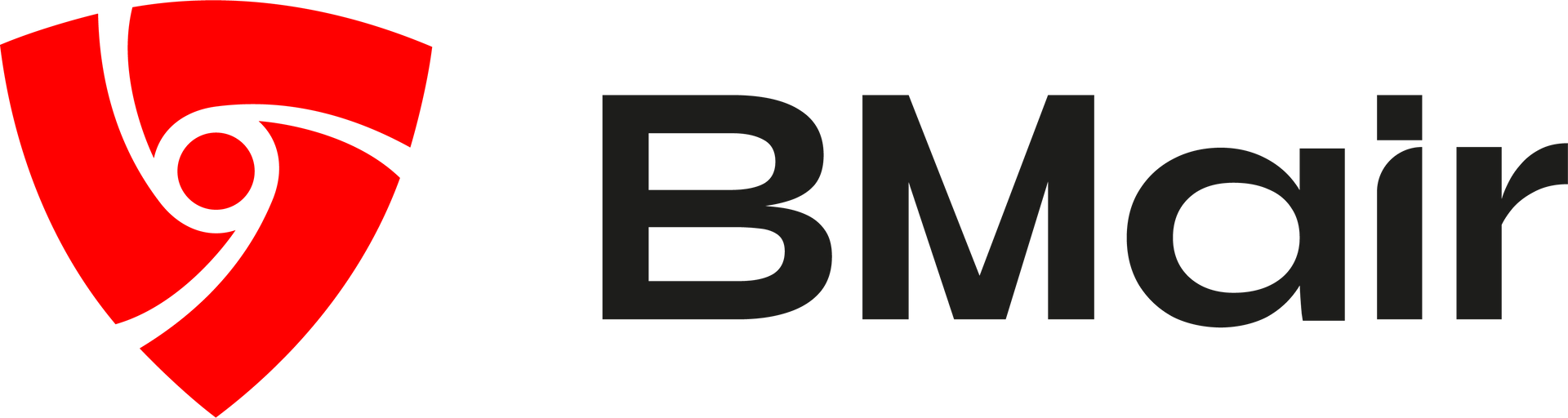 Ein Logo für bmair mit einem roten Schild auf weißem Hintergrund.