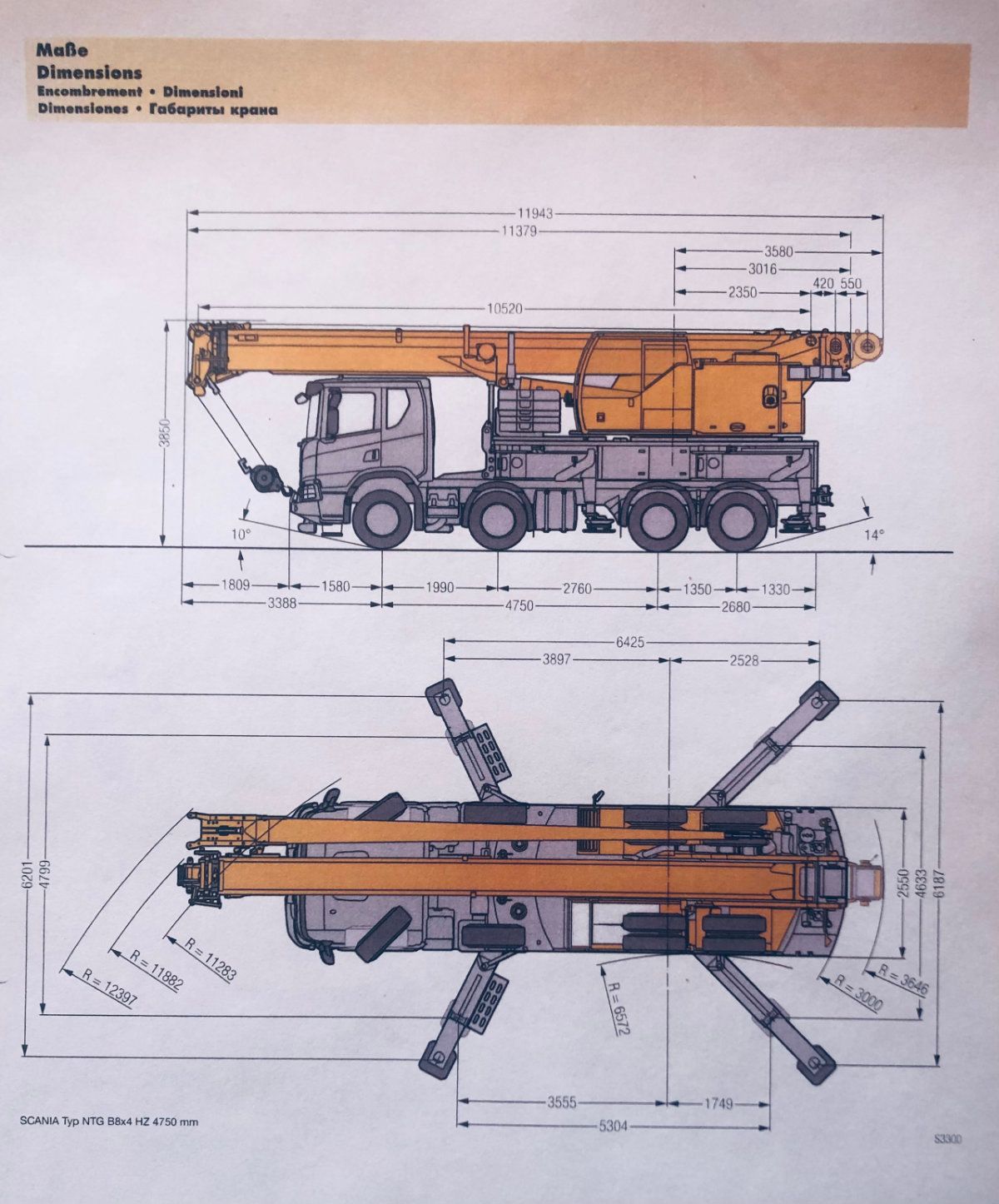 Eine Zeichnung eines LKW mit Maßangaben