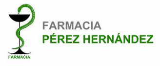 Logotipo de Farmacia P&eacute;rez Hern&aacute;ndez que presenta una vara de Asclepio verde y un vaso de farmacia negro sobre un fondo blanco.