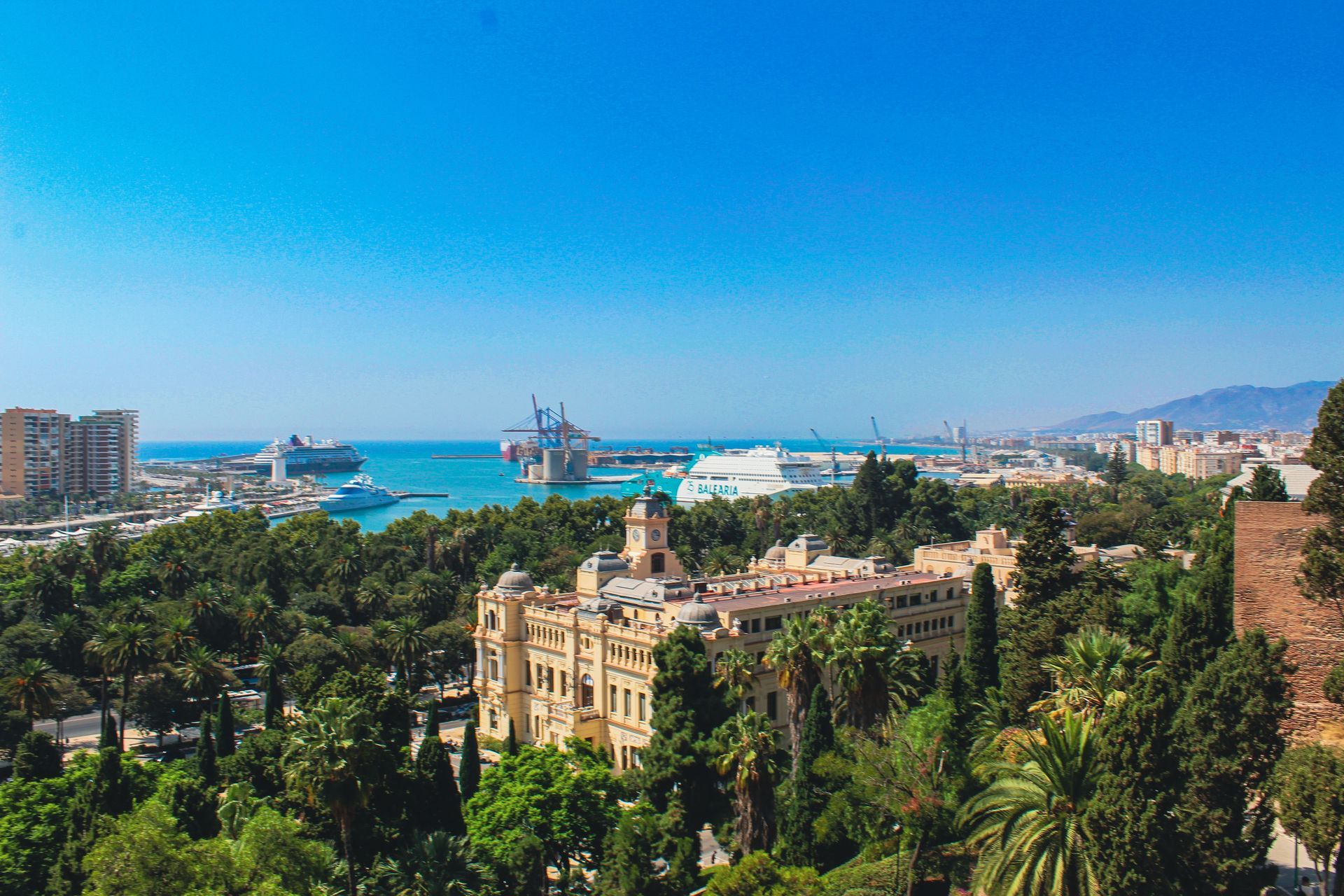 View over Málaga harbour and city hall on the Costa del Sol