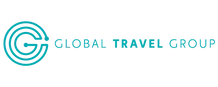 The logo for the global travel group is blue and white.