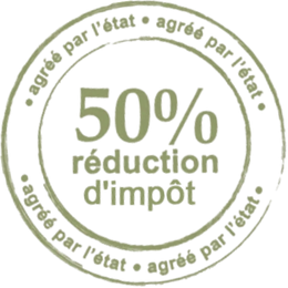 Un timbre indiquant 50 % de réduction d'impôt
