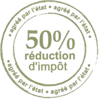 Un timbre indiquant 50 % de réduction d'impôt