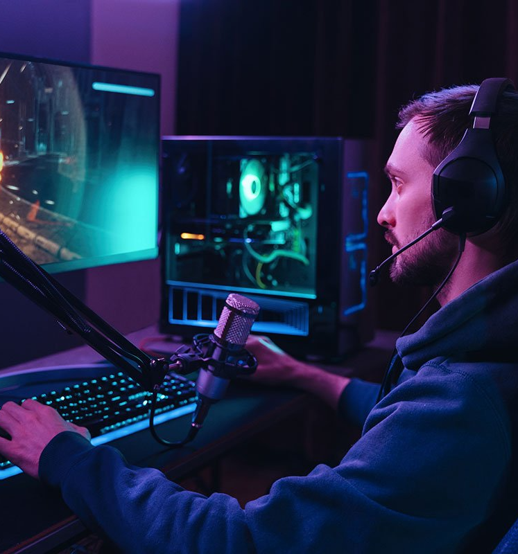 Homme qui joue et qui stream sur l'iodinateur