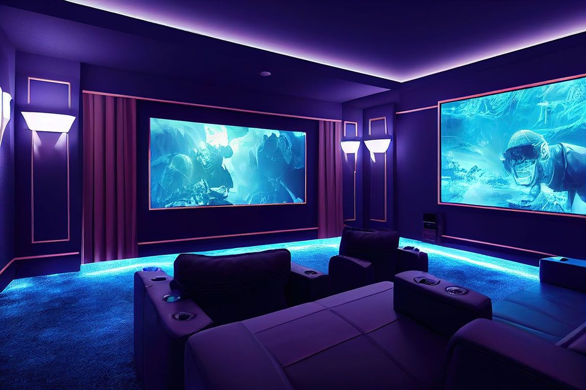 Salle de cinéma privé avec lumière violette