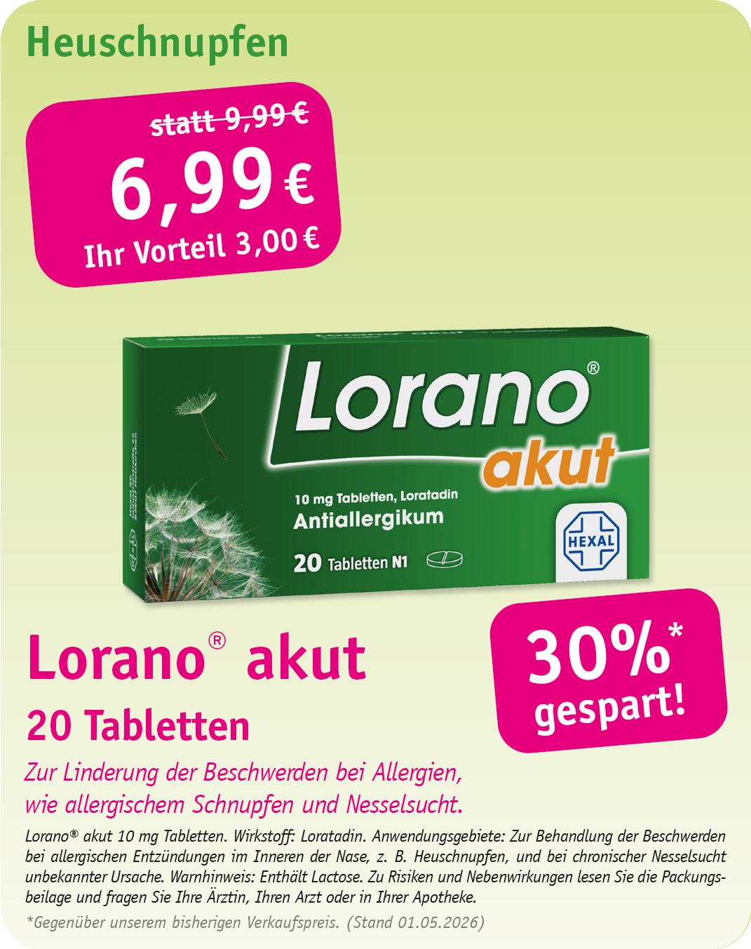Werbung für Ibu-ratiopharm 400 mg Akut-Schmerztabletten. Weiße Schachtel mit Preisreduzierung von 7,49 € auf 4,99 €.
