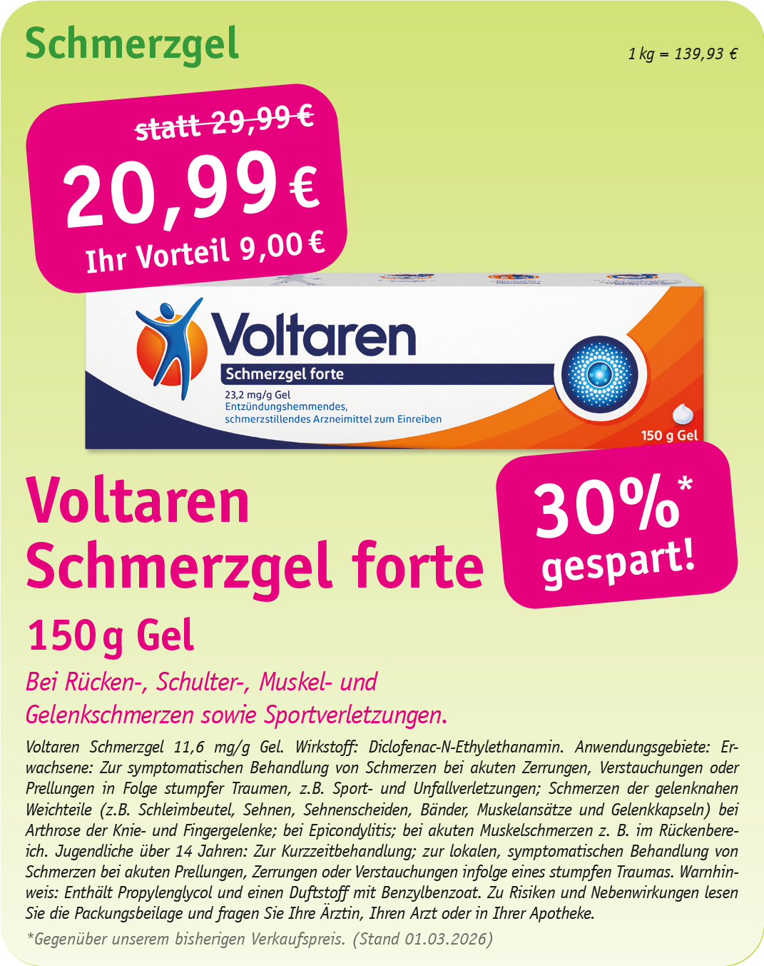 Werbung für Bepanthen Wundheilungssalbe; weiße Tube mit blauem Text, 38 % Rabatt.